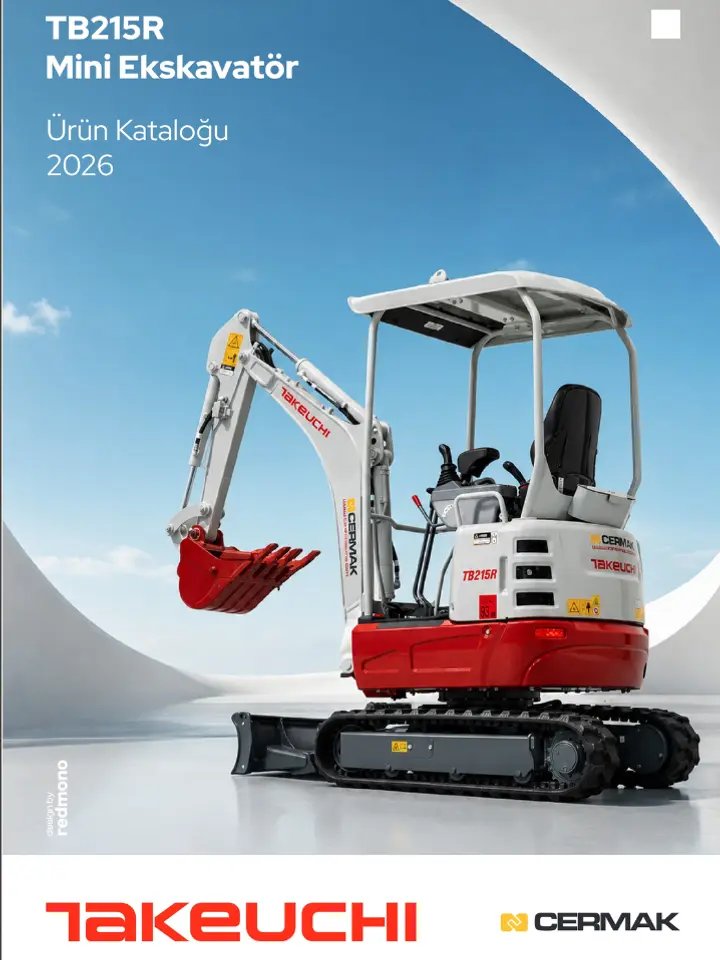 Takeuchi ve Cermak için hazırlanan çok dilli iş makineleri ürün kataloğu
